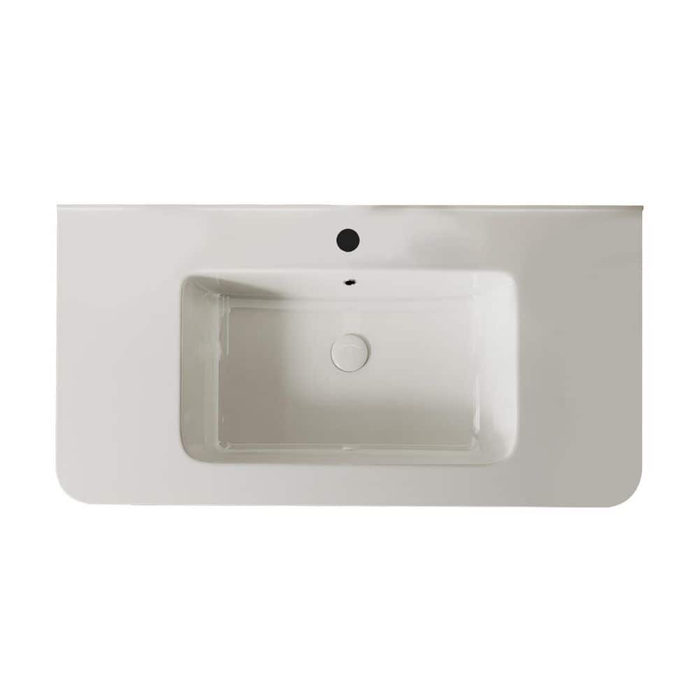 35.83 in. Drop-in Rectangular Ceramic Bathroom Sink in White with Curved Corner Design price history on PriceWatchPro