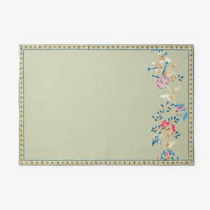 Floral Blossoms 14 in. x 20 in. Green Cotton Placemats