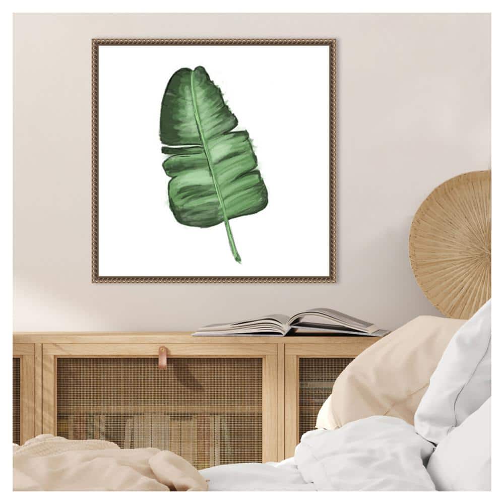 Leaves of the Tropics I Green Canvas Wall Art with Bronze Frame