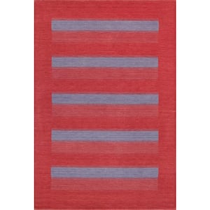 Gramercy Red/Blue 5 ft. x 7 ft. Striped Silk and Wool Area Rug