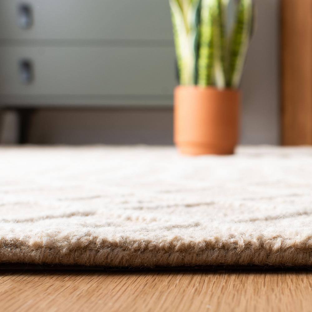 Ivory and Beige Hand Tufted Wool Round Floral Rug