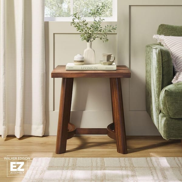 Colt 20 in. Medium Brown Rustic Square Solid Wood End Table with Curved Elements