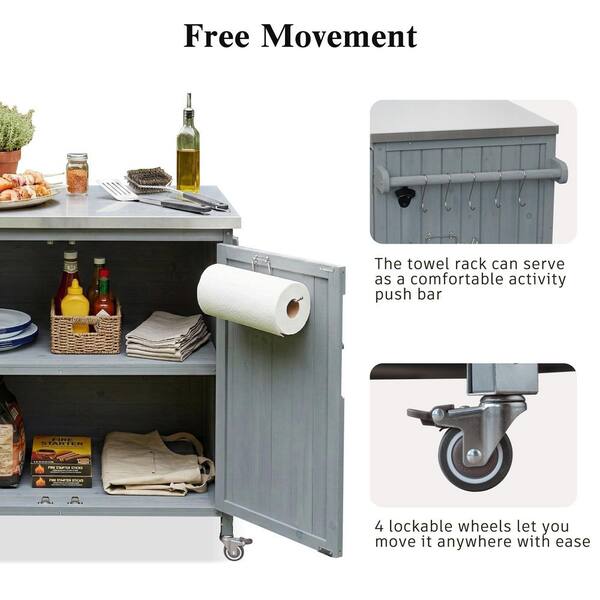 42.1 in. Blue Outdoor Steel Grill Cart with Side Shelf ,Storage