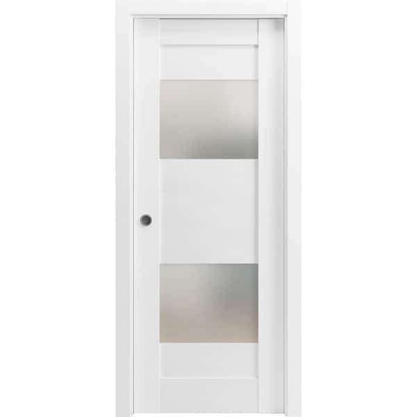 VDOMDOORS 42 in. x 96 in. 1 Panel White Finished Solid MDF Sliding Door with Hardware
