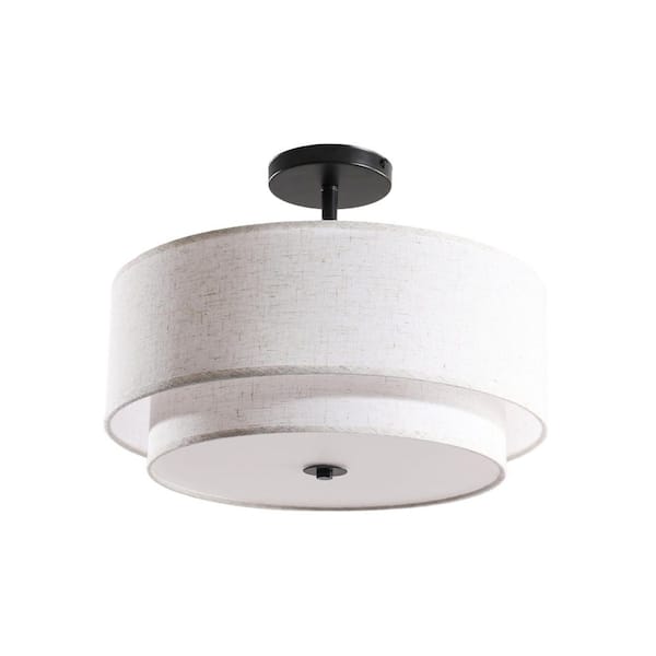 15 in. Stylish Energy-Saving Design Flush-Mount Ceiling Light with Linen-colored fabric lampshades for Living Room