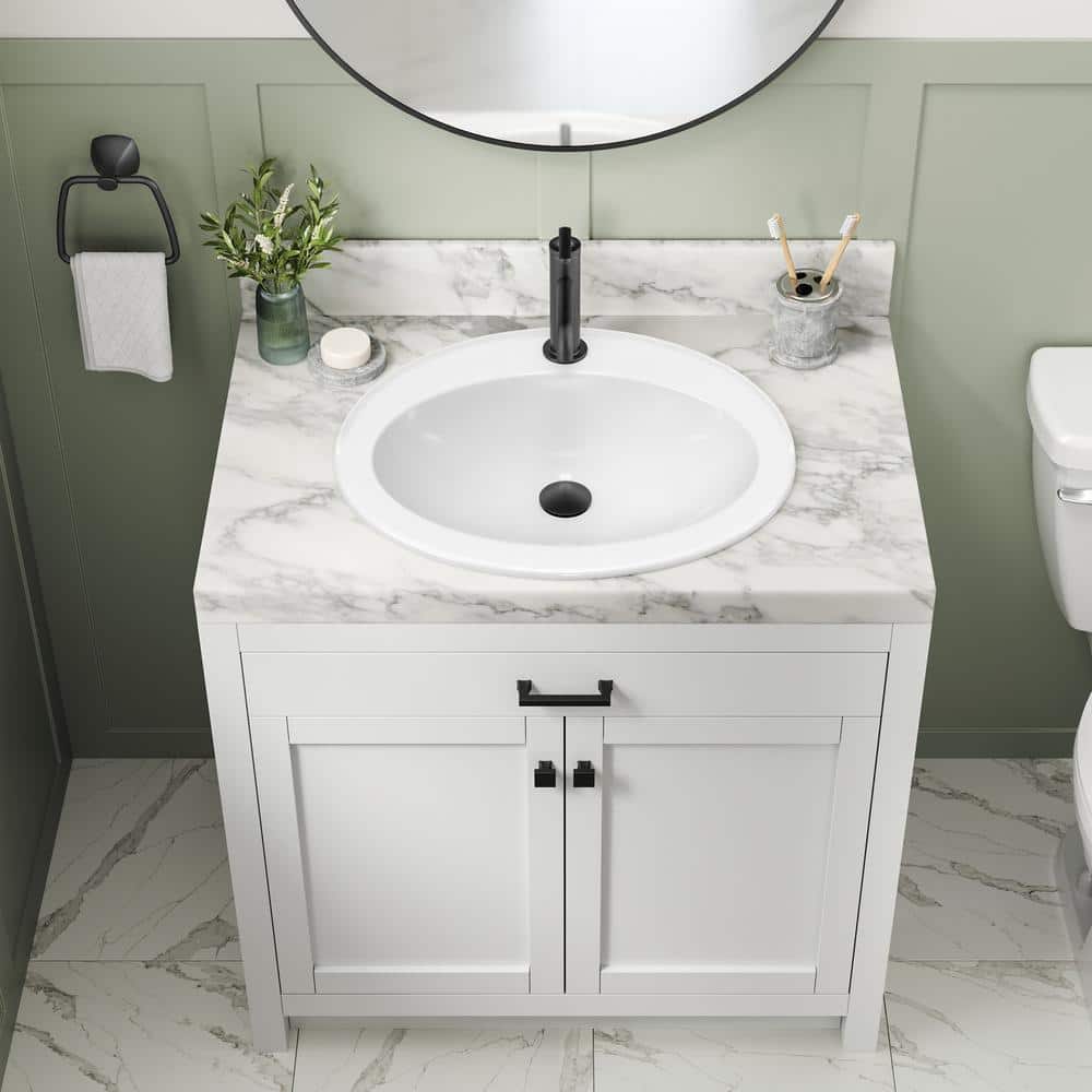 Elavo 22" White Ceramic Oval Drop-In Bathroom Sink