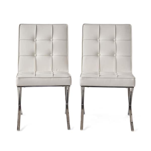 Noble House Milania White Leather Dining Chairs (Set of 2)