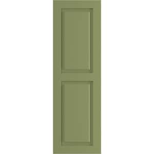 12 in. x 40 in. PVC True Fit Two Equal Raised Panel Shutters Pair in Moss Green