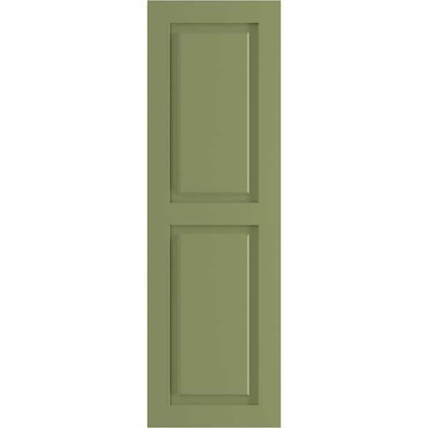 Ekena Millwork 12 in. x 40 in. PVC True Fit Two Equal Raised Panel Shutters Pair in Moss Green