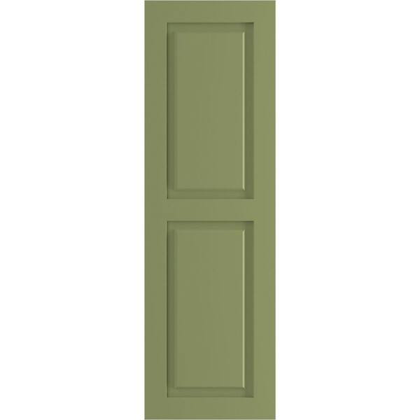 Ekena Millwork 12 in. x 80 in. PVC True Fit Two Equal Raised Panel Shutters Pair in Moss Green