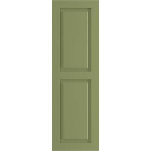 15 in. x 39 in. PVC True Fit Two Equal Raised Panel Shutters Pair in Moss Green