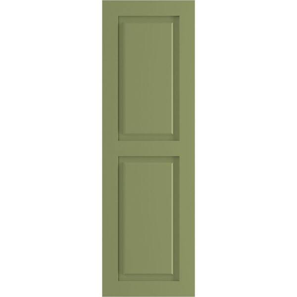 Ekena Millwork 15 in. x 41 in. PVC True Fit Two Equal Raised Panel Shutters Pair in Moss Green