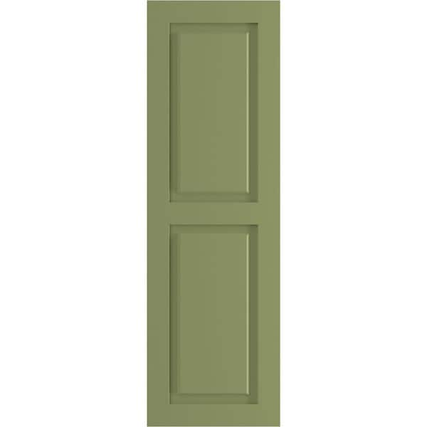 15 in. x 60 in. True Fit PVC 2 Equal Raised Panel Shutters Pair in Moss Green