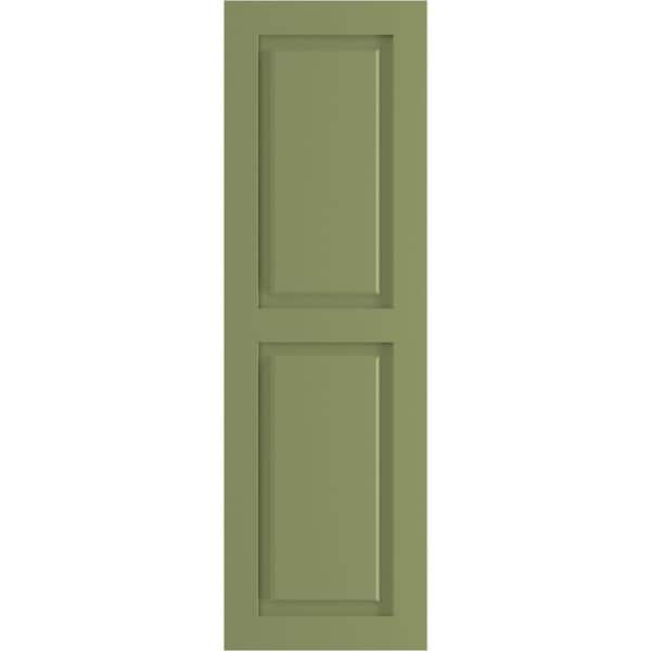 Ekena Millwork 18 in. x 44 in. PVC True Fit Two Equal Raised Panel Shutters Pair in Moss Green