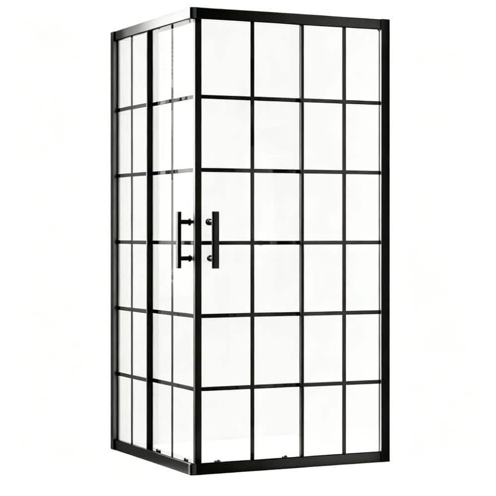 36 in. W x 72 in. H Sliding Framed Grid Pattern Shower Doors Corner Shower Enclosure in Black with SGCC Tempered Glass price history on PriceWatchPro