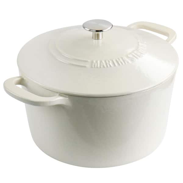 MARTHA STEWART 7-qt. Enameled Cast Iron Dutch Oven with Lid in Linen  985119099M - The Home Depot