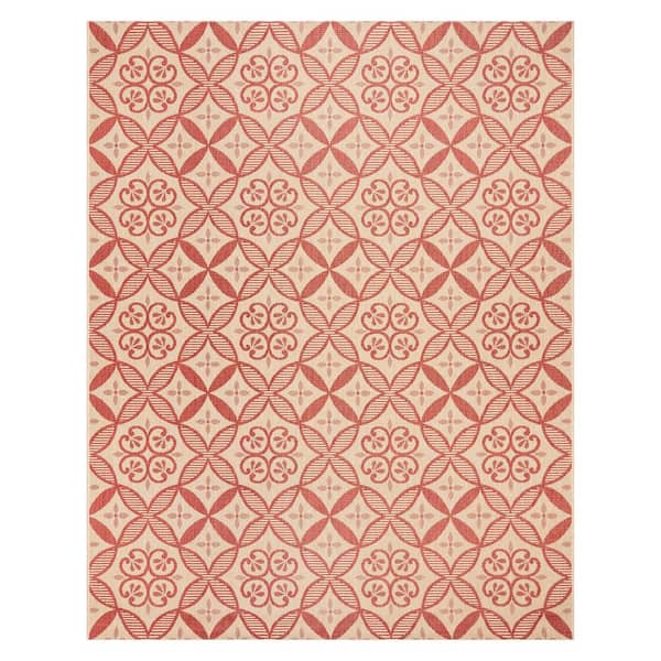 Paseo Niala Red/Sand 8 ft. x 10 ft. Floral Medallion Indoor/Outdoor Area Rug