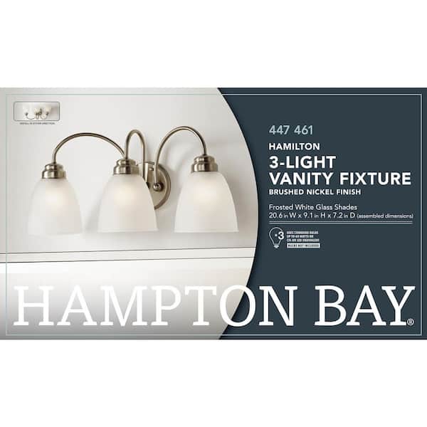 Hamilton 3-Light Brushed Nickel Vanity Light with Frosted Glass Shades