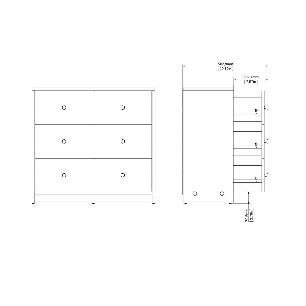 White Horizontal 3-Drawer Chest in Sustainable Engineered Wood