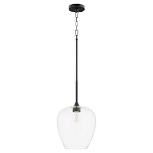 Veno 100-Watts 1-Light Matte Black Bowl Pendant Light with Clear Glass Shade and No Light Bulb Included