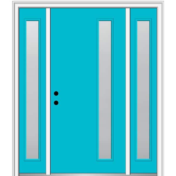 MMI Door 68.5 in. x 81.75 in. Viola Right-Hand Inswing 1-Lite Frosted Painted Fiberglass Smooth Prehung Front Door with Sidelites