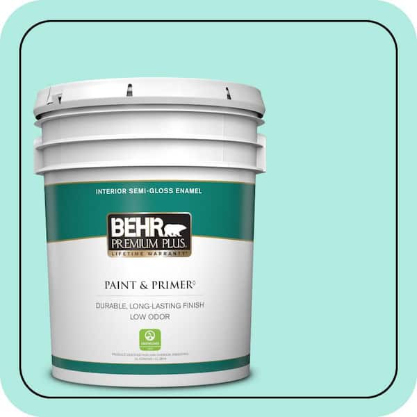 BEHR PREMIUM PLUS 5 gal. #MQ4-23 Aloha Semi-Gloss Enamel Low Odor Interior Paint & Primer