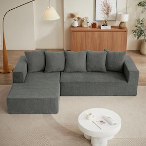 105.2 in. Wide Straight Arm Chenille L-Shaped Minimalist Style Fabric Cloud Couch Sofa Set in Gray