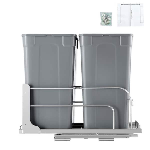 Pull Out Double Trash Can 35  qt. x 2 with Door Mount Kit, Soft Close Slides, Under Cabinet Waste Bin for Sink (Grey)