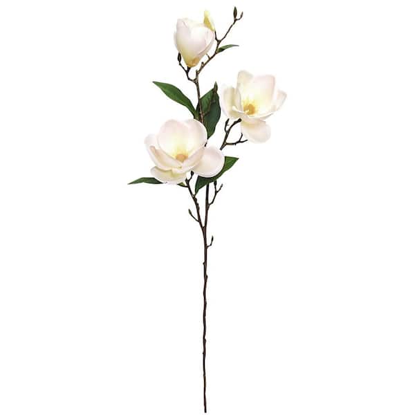 LIVING LUXURY 38 in. Large Cream White Artificial Magnolia Flower Stem Spray (Set of 2)