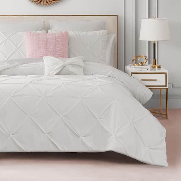 Kiss Pleat Micromink 7-Piece White Solid Color Microfiber Polyester King Comforter Set