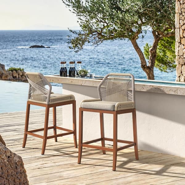 Hotormer Shanks Rattan Aluminum Frame Brown Modern Boho Counter