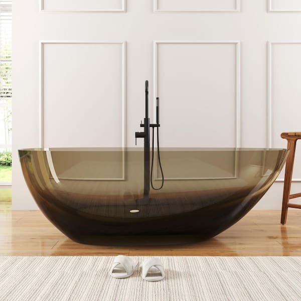 Luna 67 in. Stone Resin Solid Surface Flatbottom Freestanding Soaking Bathtub in Transparent Brown