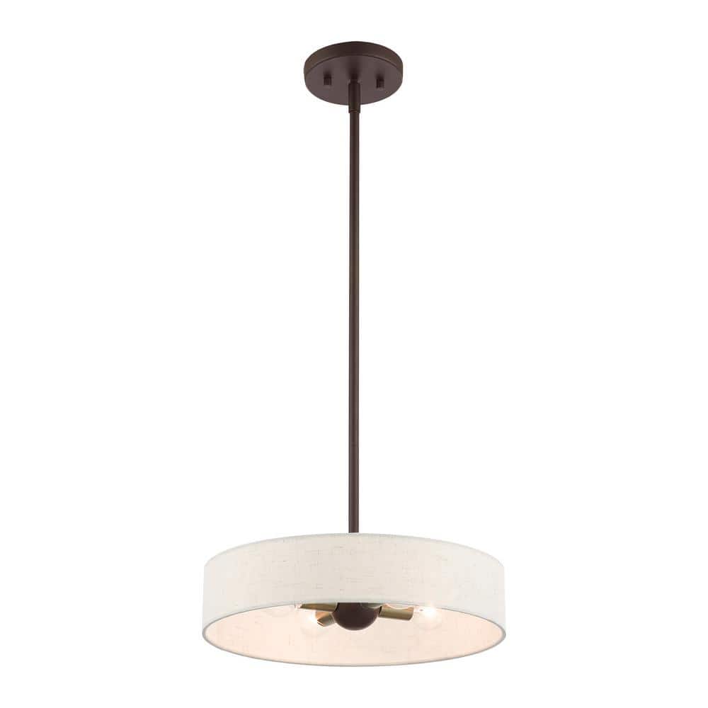 Venlo Modern 4-Light Bronze Drum Pendant with Oatmeal Fabric Shade