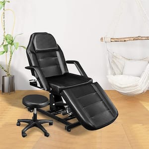 Faux Leather Seat Footrest and Backrest Adjustable Salon Chair in Black