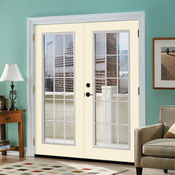Prehung 15 Lite Primed Smooth Fiberglass Patio Door with Brickmold