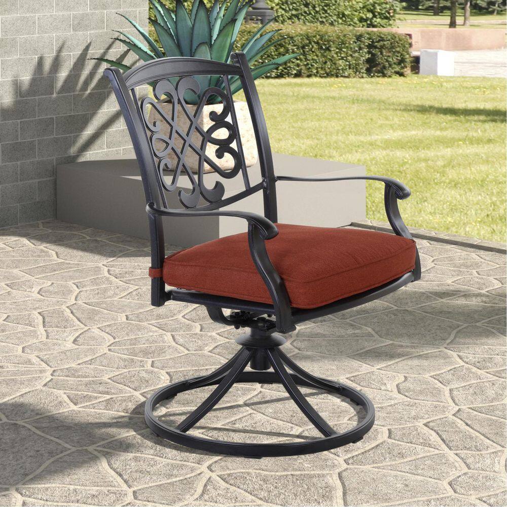 Aluminum Patio Swivel Dining Chairs with Thick Red Seat Cushions, All-Weath