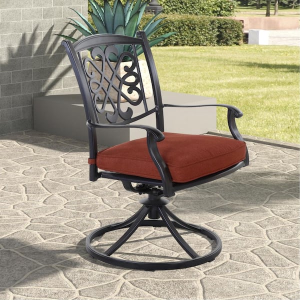 Unbranded Aluminum Patio Swivel Dining Chairs with Thick Red Seat Cushions, All-Weather Outdoor Gentle Rocker (2-Pack)