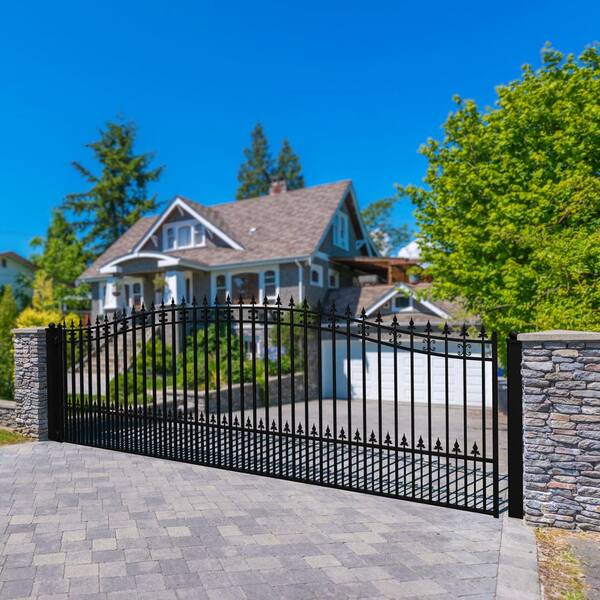 ALEKO St. Louis 16 ft. x 6 ft. Black Steel Single Swing Driveway Fence Gate