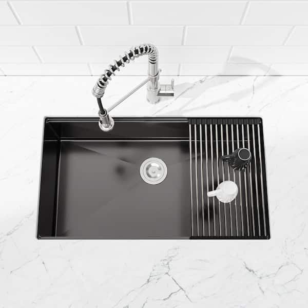 JUJABU 33 in. Undermount Single Bowl 20-Gauge Black Stainless