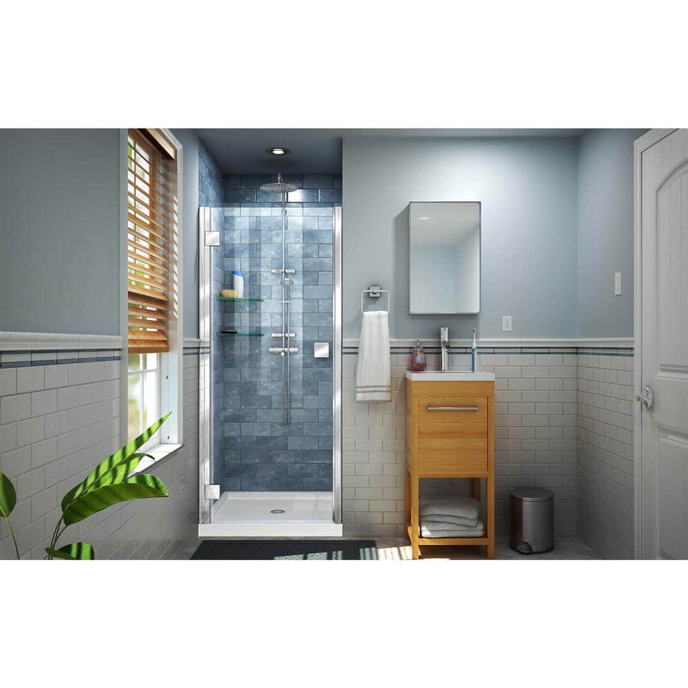 Lumen 34-41" W x 72" H Frameless Clear Glass Shower Door with Black Hardware