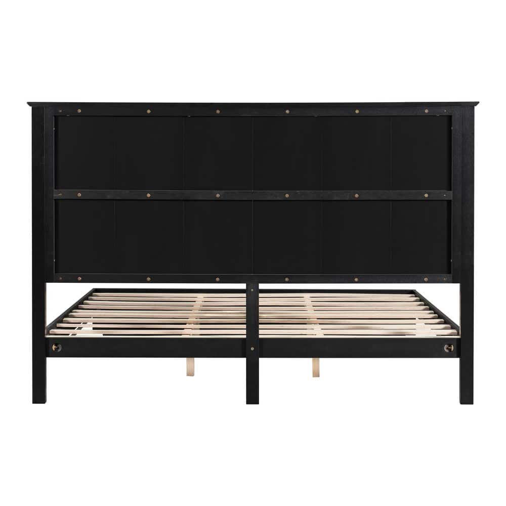 Ysabel Stylish Brown Solid Wood Frame King Size Platform Bed with Slatted Headboard - thumbnail 4