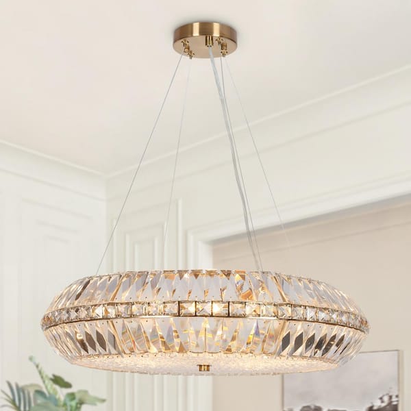 LNC Peathlitberry 10-Light Plating Brass Crystal Chandelier with No Bulb Included