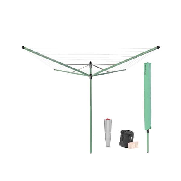 Brabantia 116 in. x 116 in. Outdoor Rotary Clothesline Lift-O-Matic with Ground Spike, Cover, and Clothespins with Bag - Fir Green