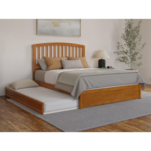 AFI Lucia Light Toffee Natural Bronze Solid Wood Frame Queen Platform Bed Panel Footboard Twin XL Trundle