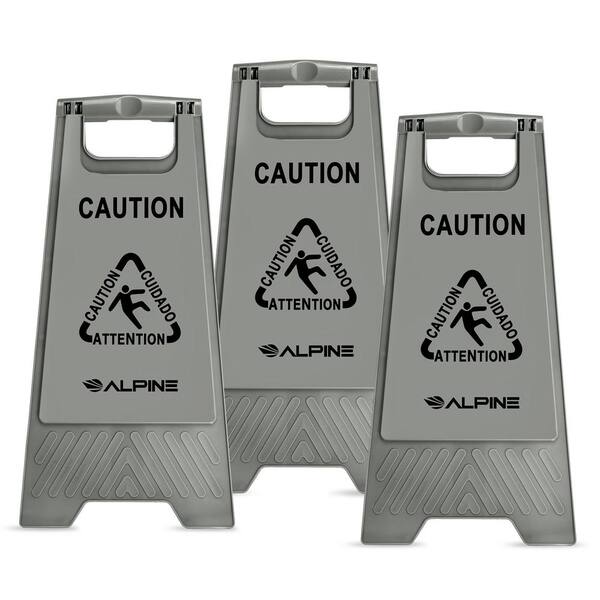 Alpine Industries 24 in. Gray Bilingual Caution Wet Floor Sign (3-Pack)