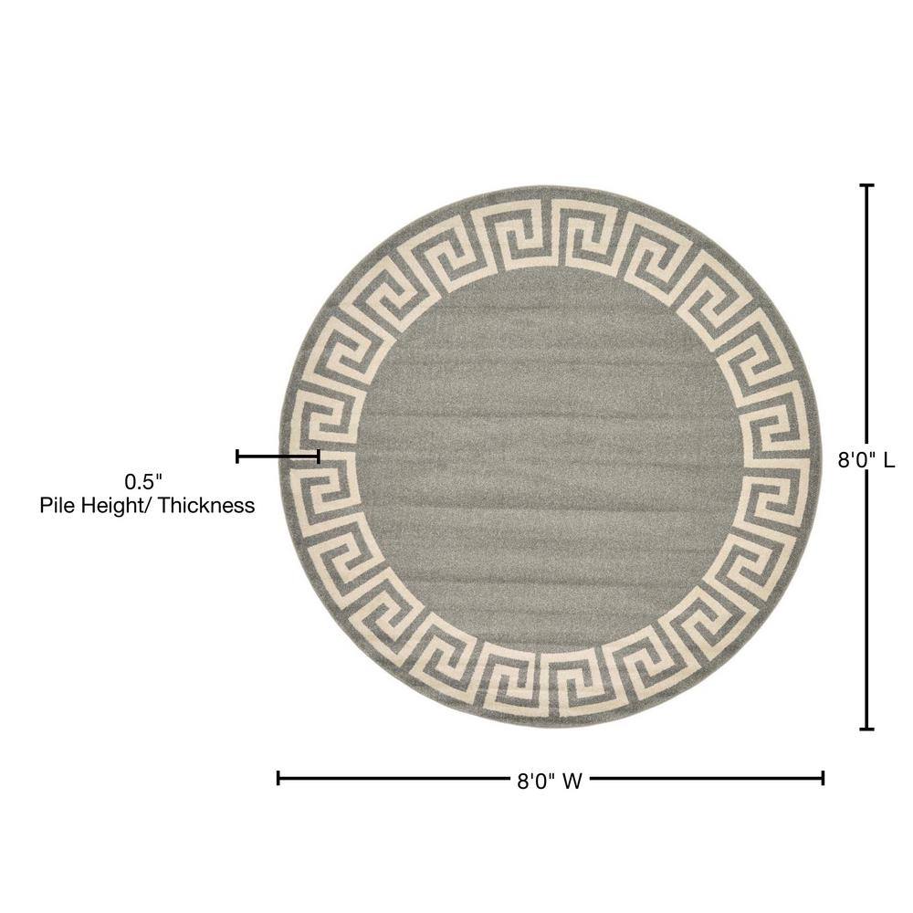 Hera Collection 8' Round Gray Geometric Indoor Rug
