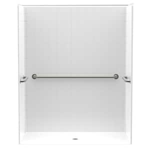 Accessible Smooth Tile AcrylX 60 in. x 30 in. x 74.9 in. 1-Piece Shower Stall with Grab Bars and Center Drain in White
