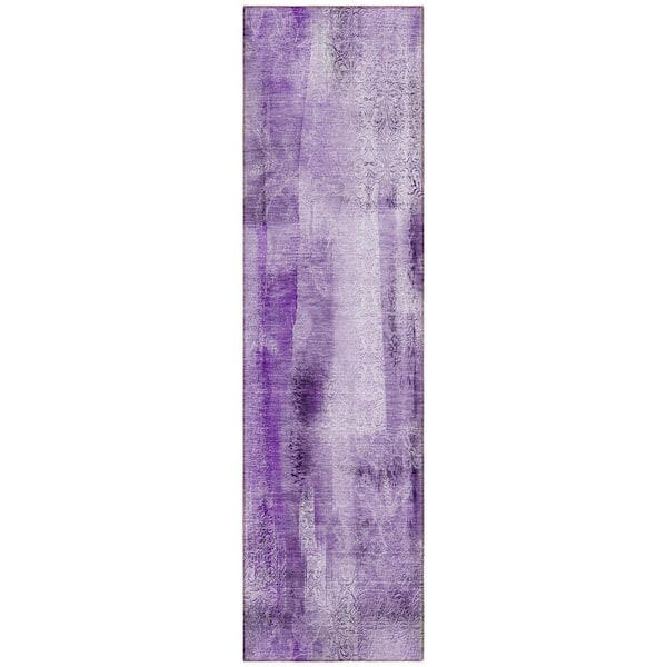 Purple 2 ft. x 8 ft. Woven Border Polyester Runner Indoor/Outdoor Area Rug