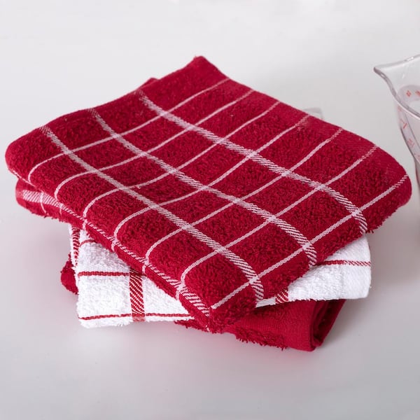 Fresh & Simple Red/White Check Dishcloth Set, 12 x 12, 6 Pack