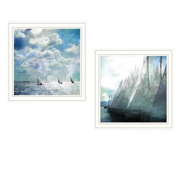 Two framed 14 in. x 14 in. Vignette Sail Away White Framed Wall Art Print for Living Room, Bedroom for Home Decor